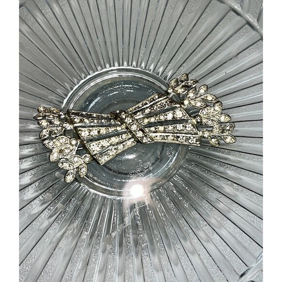 Vintage Jewelry Lot. Silver Filigree Bow Pin. Flower Brooch W/ Pink, Blue Flower - Picture 2 of 8